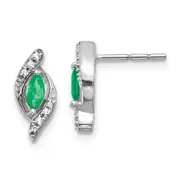 14k White Gold 1/15Ct Real Diamond and Emerald Earrings