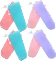 IWOWHERO Bar Soap Loofah Pouch 8pcs Set Exfoliating Soap Bags Mesh for Family Travel