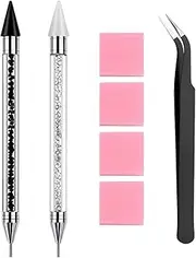 2 Pack Rhinestone Picker Tool with Tweezer, Wax Pencil for Gems Rhinestones, Nail Dotting Tool Applicator Tool, Nail Art Tools Design Kit for Crystals Jewels Crafting Bedazzling Clothes