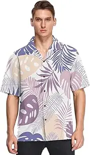 [GuoChe] Hawaiian Mens Short Sleeve Button Up Shirt Valentine's Day Tropical Palm Leaves Pastel Activewear ropa para Hombre, Valentine's Day Tropical Palm Leaves Pastel, Medium