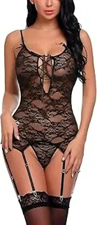 [Accessorize Kingdom] Women Lace Bodysuit Lingerie Set Babydoll Chemise with Garter Belts