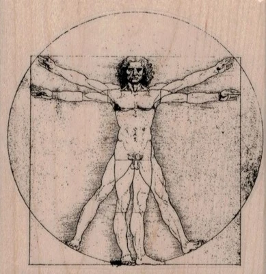 Vitruvian Man-Large 3 1/2 x 3 1/2" Rubber Stamp, People Stamp, Man Stamp