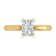 Solitaire Engagement Ring - 14K Yellow Gold, 1ct Emerald Cut Simulated Diamond