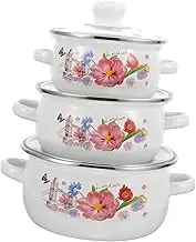 Ipetboom 3Pcs Vintage Enamel Soup Pot Double Handle Cooking Pots for Stews Casseroles Soups High Temperature Resistant Energy Saving Kitchen Cookware with Random Patterns