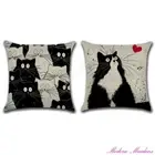 Linen Printed Black & White Cats Cushion Cover 450x450mm Select Design!