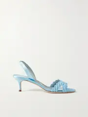 [Manolo Blahnik] Manolo Blahnik - Ligra 50 Faille-trimmed Satin Slingback Sandals - Light blue - IT35 IT 35 Blue