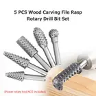 5 PCS Burr Rasp Wood Plastic Carving File Woodworking Drill Bit 1/4-i