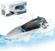 B-Qtech Remote Controlled Boat with LED Light, 20+ km/h RC Boat high Speed, 2.4 GHz Dual Drive Racing Boats with 2 Rechargeable Batteries, Children's Yacht Boats Toy for Pools and Lakes