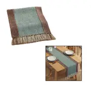 Catzon Double Layer Linen Table Runners with Fringe for Kitchen Home Decoration-LightBlue