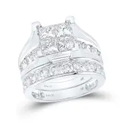 14k White Gold Princess Diamond Bridal Wedding Ring Set 4 Cttw