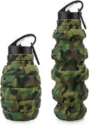 know Collapsible Travel Water Bottle18oz, Reuseable BPA Free Silicone Foldable Water Bottles for Gym Camping Hiking, Portable Leak Proof Sports Water Bottle with Carabiner (Army Green Camouflage)