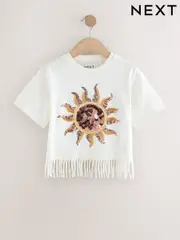 White Sequin Sun Fringe 100% Cotton T-Shirt (3-16yrs) (AK4738) | $28 - $39