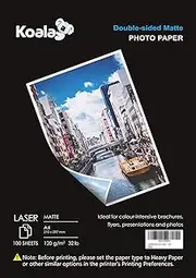 KOALA Double Sided Matte Laser Photo Paper A4, 120gsm, 100 Sheets. Suitable for Laser Printer, for Printing Photos, Brochures, Covers, Certificates, Booklets, Flyers, Leaflets, Cards, Calendars