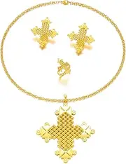 [Ethlyn] Ethiopian Erirean Cross Jewelry Sets for women Gold plated necklace jewelry set Birthday gift for women