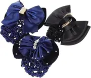 TOGEVAL 3pcs Bowknot Decor Hair Accessories Elegant Women Hair Bun Cover with Soft Snood Net Clips for Quick Easy Hairstyles for Dance Professional Use
