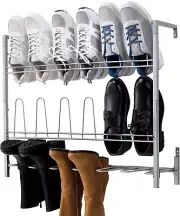 Silver Metal Hanging Shoe Rack for Entryway, Boot & Shoe Rack Organizer, 9 Pairs