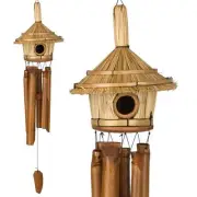 Asli Arts Collection, Thatched Roof Birdhouse Bamboo Chime, 32 In. Wind Chime