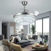 42'' Crystal Invisible Fan Ceiling Light LED Light Kit Remote Control Chandelier