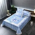 Flower Bed Sheets Style Ice Silk Mats Set Non-slip Washable Cool Mats Pillowcase