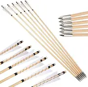 ZSHJGJR Archery 32" Wooden Arrows English Longbow Arrows Practice Targeting Arrows with Turkey Feathers Fletching Bullet Points for Traditional Recurve Bow Longbow Hunting 6/12pcs