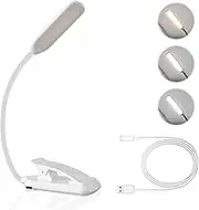LUTW LED Book Light, 3 Eye-Friendly Colours and Stepless Dimming Reading Light, USB Rechargeable Clip on Light, Long Battery Life, Flexible Arm, Lightweight, for Bedside, Desk & Study, White
