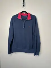 Nautica Men's Pullover Large Blue sweatshirt quarter zip cotton long sleeve