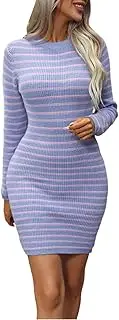[Generic] Women's Knitwear Striped Pullover Mid Length Sweater Dresses Plus Long Sleeve Sequin Boho Dresses for Women Ladies Midi Plus Dressing Gown Evening Curve Mini Dress