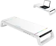 Computer Stand, Monitor Heightening Stand, Multifunctional Ergonomic Computer Stand, Desktop Storage Box With RGB Light Strip, 4 USB3.0 Hub Ports, Laptop Printer Stand, Desktop Accessories