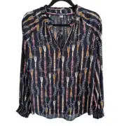 Tommy Hilfiger NEW Navy Bit Bridle Chain Equestrian Georgette Blouse Top Small