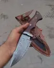 Custom Hand Forged Damascus Steel Skinner Knife with Beautiful Rose Wood Handle