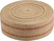 KEILEOHO 3.5 Inches x 33 Yards Upholstery/Craft Jute Webbing, Natural Chair Webbing with Red Stripes, Burlap Fabric Webbing Tape for Craft, Decoration, Furniture Repair