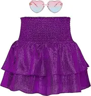 [American Trends] Sequin Sparkly Skirts Girls Metallic Skirt 2-Layer Ruffle Skirts with Sunglasses Cheerleaders Skirt