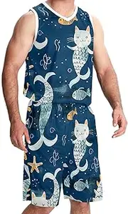 [KQNZT] Basketball Jersey with Shorts, Basketball Jersey for Women, Athletic Shirts for Team Scrimmage, Mermaid Cartoon Octopus Starfish