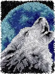 TEZKIM DIY Latch Hook Kits for Adults Beginners Wolf Rug Making Kits with Printed Canvas Doormat Tapestry Kits Needlework Arts Crafts Sewing for Kids Gift Home Decoration 20.5Inch X 13.8Inch