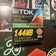 New Sealed TDK 1.44 MB 3.5" Floppy Disk High Density Formatted 10 pack