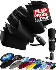 [TUMELLA] Strongest Windproof Reversed Travel Umbrella, Small Strong but Light Portable and Automatic Folding Rain Umbrella, Durable Premium Grip, Fits Car & Backpack