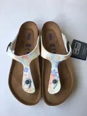 Birkenstock Soft Gizeh Slide Sandal Supernatural Flowers White Floral 38, US 7
