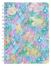 Lilly Pulitzer Blue/Gold Hardcover Mini Spiral Notebook, 8.25" x 6.5" Small J...