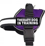 Therapy Dog in Training Nylon Dog Vest Harness. Purchase Comes with 2 Reflective Therapy Dog in Training Removable Patches. Please Measure Your Dog Before Ordering (Girth 19-25", Purple)