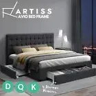 Artiss Avio Bed Frame with Storage Drawers & Tufted Headboard Double Queen King