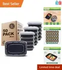 Durable 50-Pack Meal Prep Containers - 28oz, Freezer, Microwave Safe & Reusable