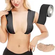 [ZPLxi] Breast Tape Bra Lift Up Invisible Self Adhesive Push up Tape Backless Strapless Breast Pasties Beige with Set of 6 Pairs Nipple Cover (10*500cm, Black)