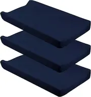 CaSaJa Navy Diaper Changing Pad Cover with Strap Holes Set of 3, Snug Fit 4-Sided Contoured Changing Table Pad 16x31 16x32, Fitted Change Pad Sheet for Baby Boy, 100% Silky Soft Microfiber