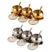 Space Saving Stainless Steel Kitchen Condiment Set with 3 Jars Spoons and Tray
