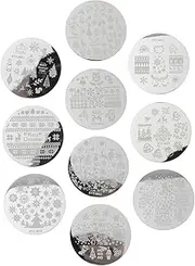 Beavorty 10sheets Christmas Nail Stamping Plates Manicure Tools Unique Snowflake Elk Designs Templates for Festive Nail Art for Home Salon Use