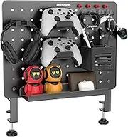 DeskLogics Clamp-on Desk Pegboard, Desktop Organizer Magnetic Metal Peg Board for Gaming & Office, Standing Desk Accessories, No-Drill,16.5 x 12.5-inch (Black)