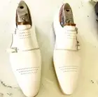 Handmade Men's Real Leather Shoes Off White Double Monk Strap Formal Dress Party