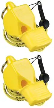 Fox 40 Classic CMG Safety 3-Chamber Pealess Whistle + Lanyard, Yellow (2-Pack)