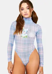 [By Samii Ryan] Sucker Plaid Mesh Bodysuit