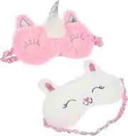 2Pcs Adorable Cartoon Sleep Mask Eye Cover with Strap for Women Travel Light Blocking Design for Restful Sleep Unicorn